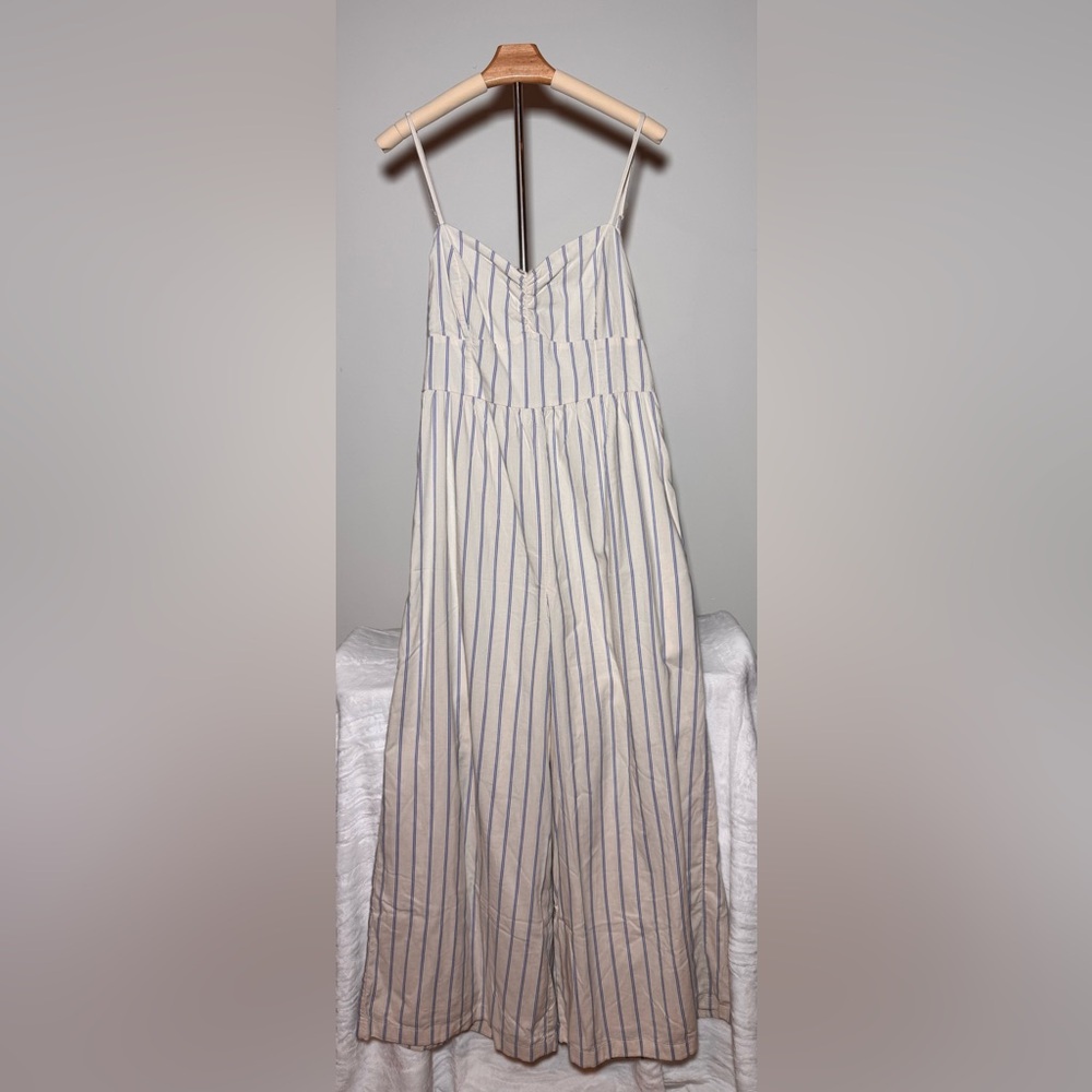 American Eagle Outfitters Cream and Blue Striped Jumpsuit